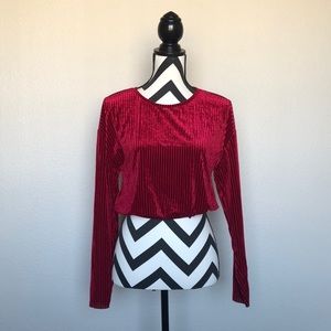 Velvet Ribbed Long Sleeve Crop Top